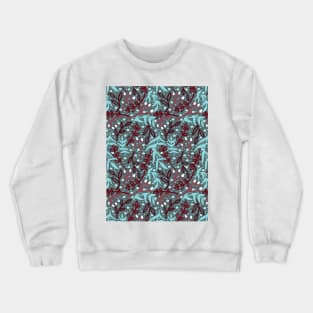 Botanicals and Dots - Hand Drawn Design - Blue, Red, White, Teal Crewneck Sweatshirt